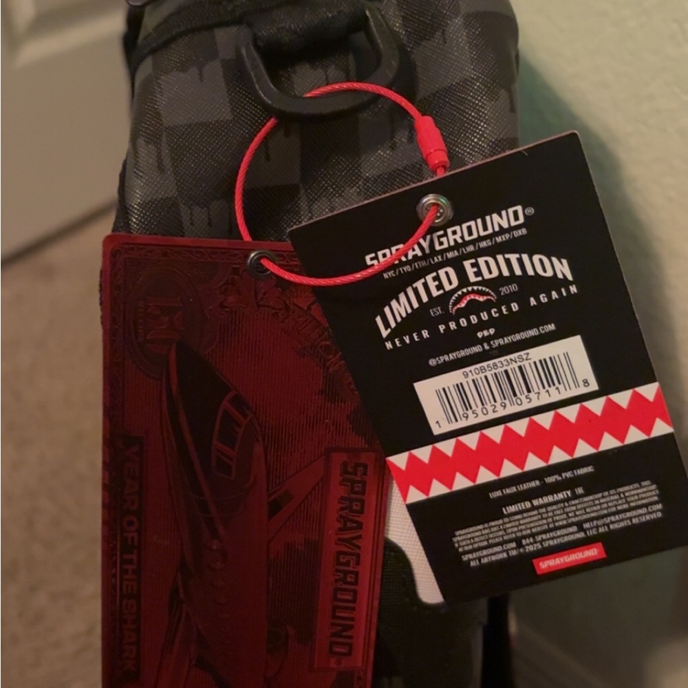 Sprayground Checkered Black and Red Shark Backpack - Picture 4 of 5
